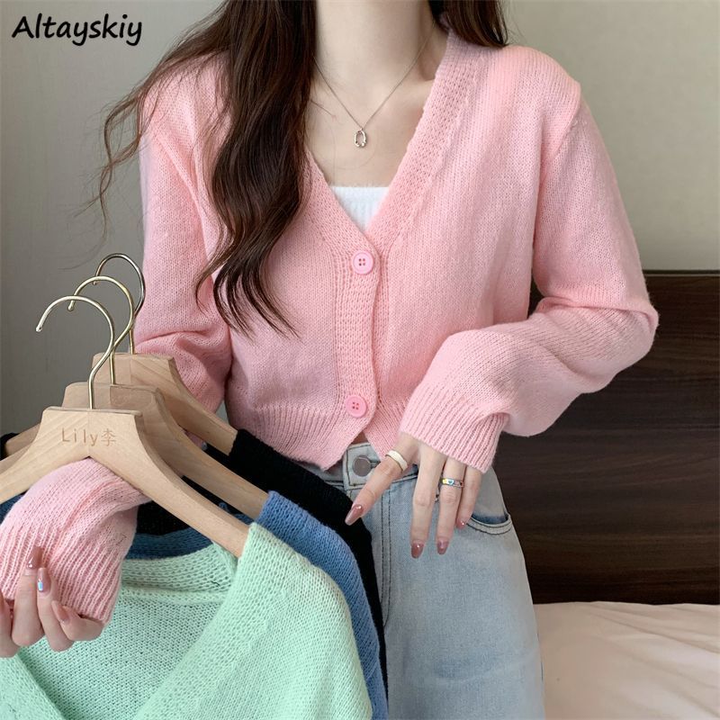 Summer Clothing Aesthetic - Crop Cardigan Women Slim Autumn Girlish