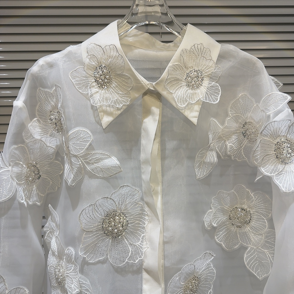 Spring Sequins 3D Flowers Mesh - огляд і ціна Crop Blouse Linen