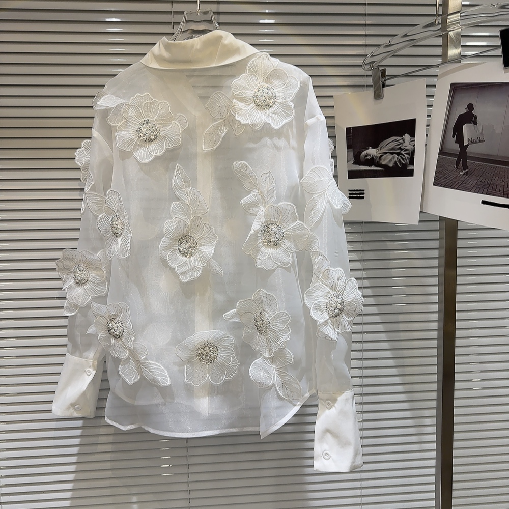 Spring Sequins 3D Flowers Mesh - огляд і ціна Crop Blouse Linen