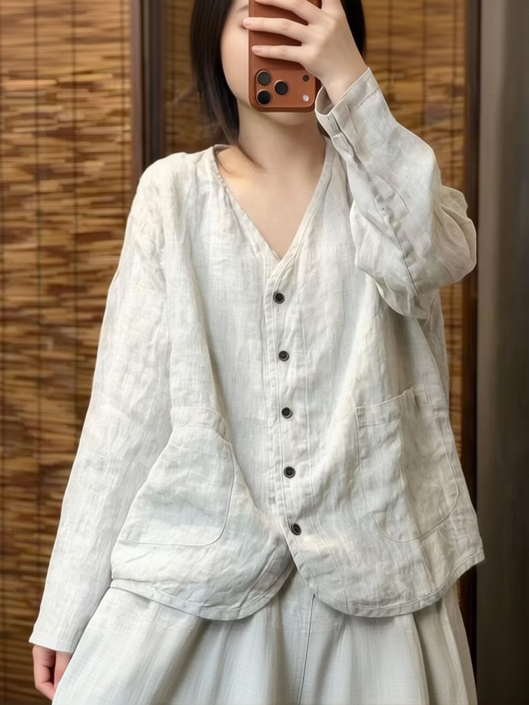 Aesthetic Ethnic Cotton Linen  - огляд і ціна Crop Blouse Linen