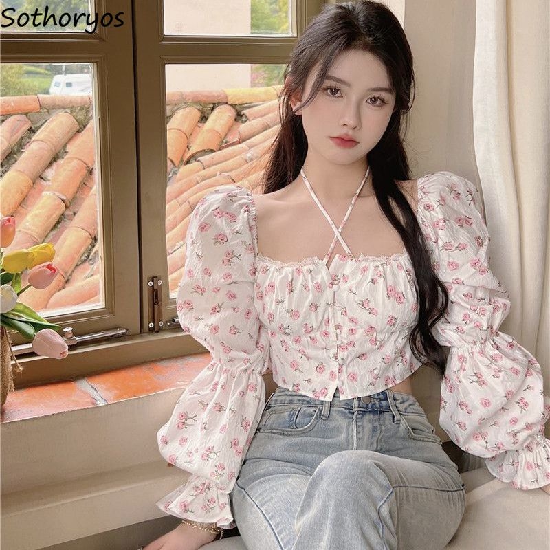 Floral Blouse Women Puff Sleev - огляд і ціна Crop Blouse Linen