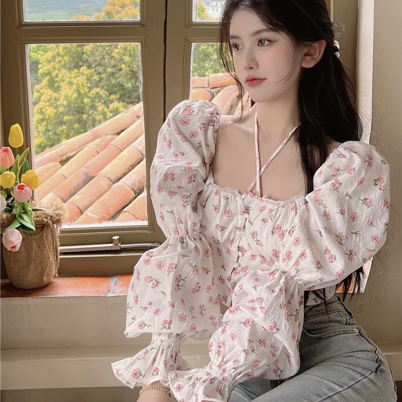 Floral Blouse Women Puff Sleev - огляд і ціна Crop Blouse Linen